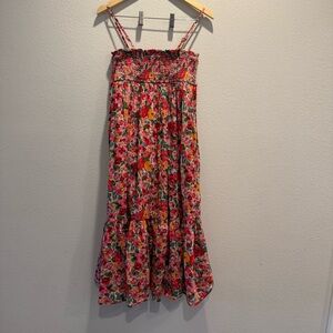 NATURAL LIFE Floral Convertible Maxi Skirt Smocked Waist Midi Dress Boho Flowy M